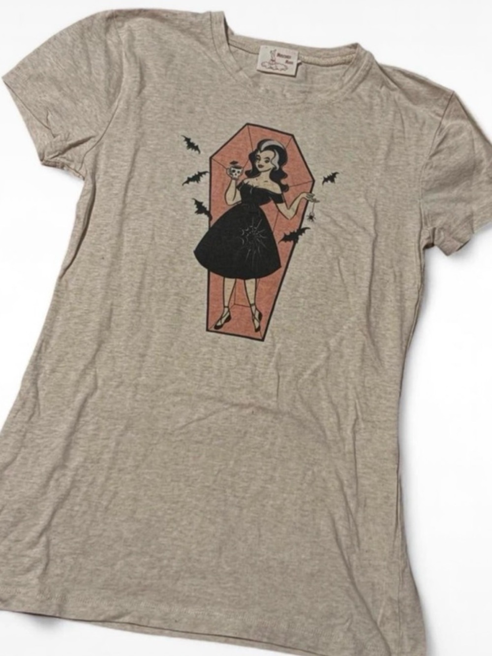 Graphic Tee with Pinup Coffin Print